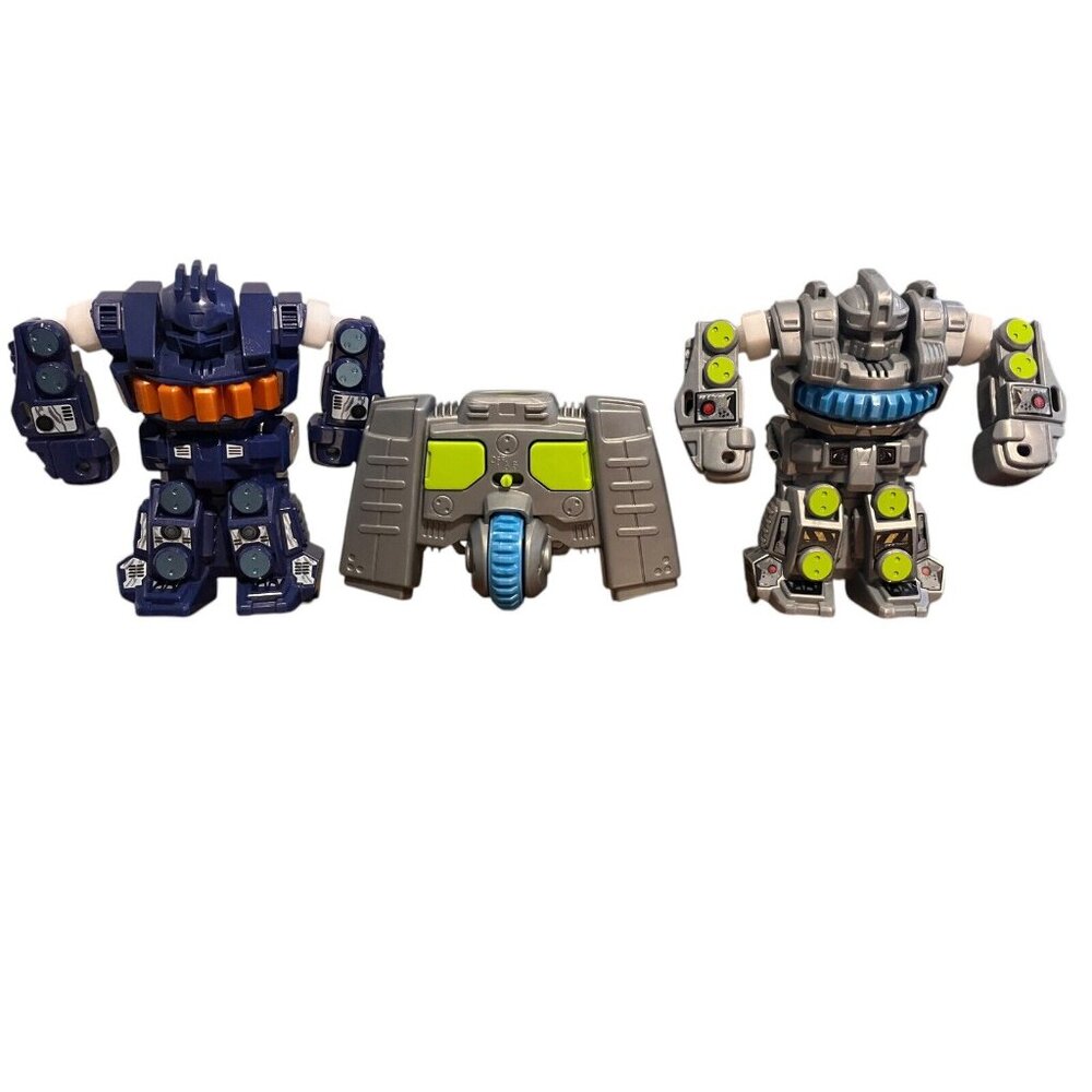 2 Tomy Air Hogs Smash Bots Silver and Blue and Remote Control RC Battling Robot